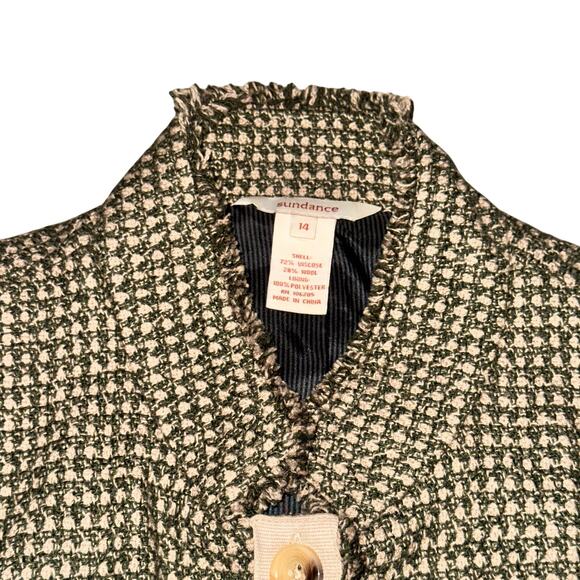 Sundance Jacket Women's Size 14 Green Tweed Button Front Raw Hem Wool Blend - Picture 2 of 8